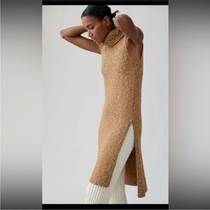 Anthropologie Tunic Turtleneck Sweater Tan Brown Size Small